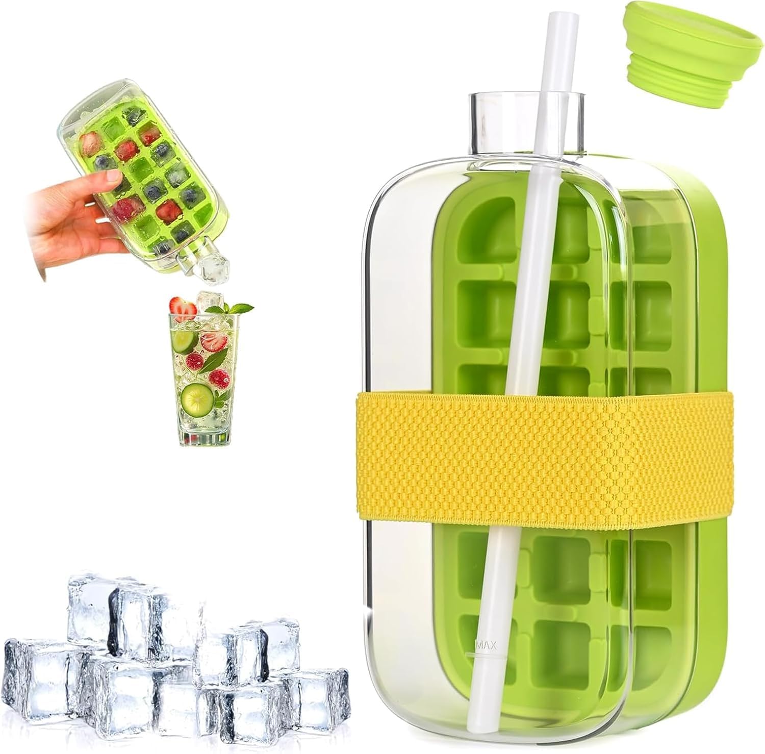 Buy Nuvex 2-in-1 Ice Cube Water Bottle with Lid, Straw & Ice Bin